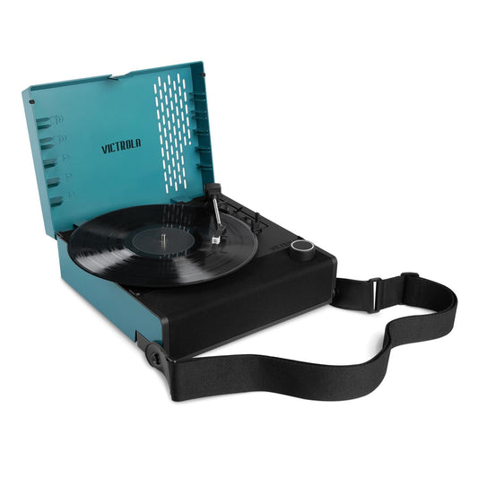 Tocadiscos Portátil Recargable Victrola Revolution GO Bluetooth Azul con Parlantes Integrados