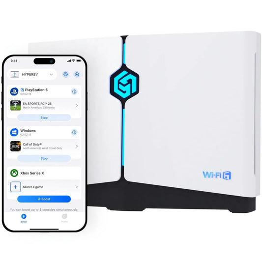 HYPEREV WiFi 6 Enrutador para acelerar Juegos de PC, PS5, PS4, Xbox, Switch, etc. | Incluye GearUP Booster por 90 días | 2402 Mbps, 5 GHz y 2,4 GHz | WiFi y Ethernet