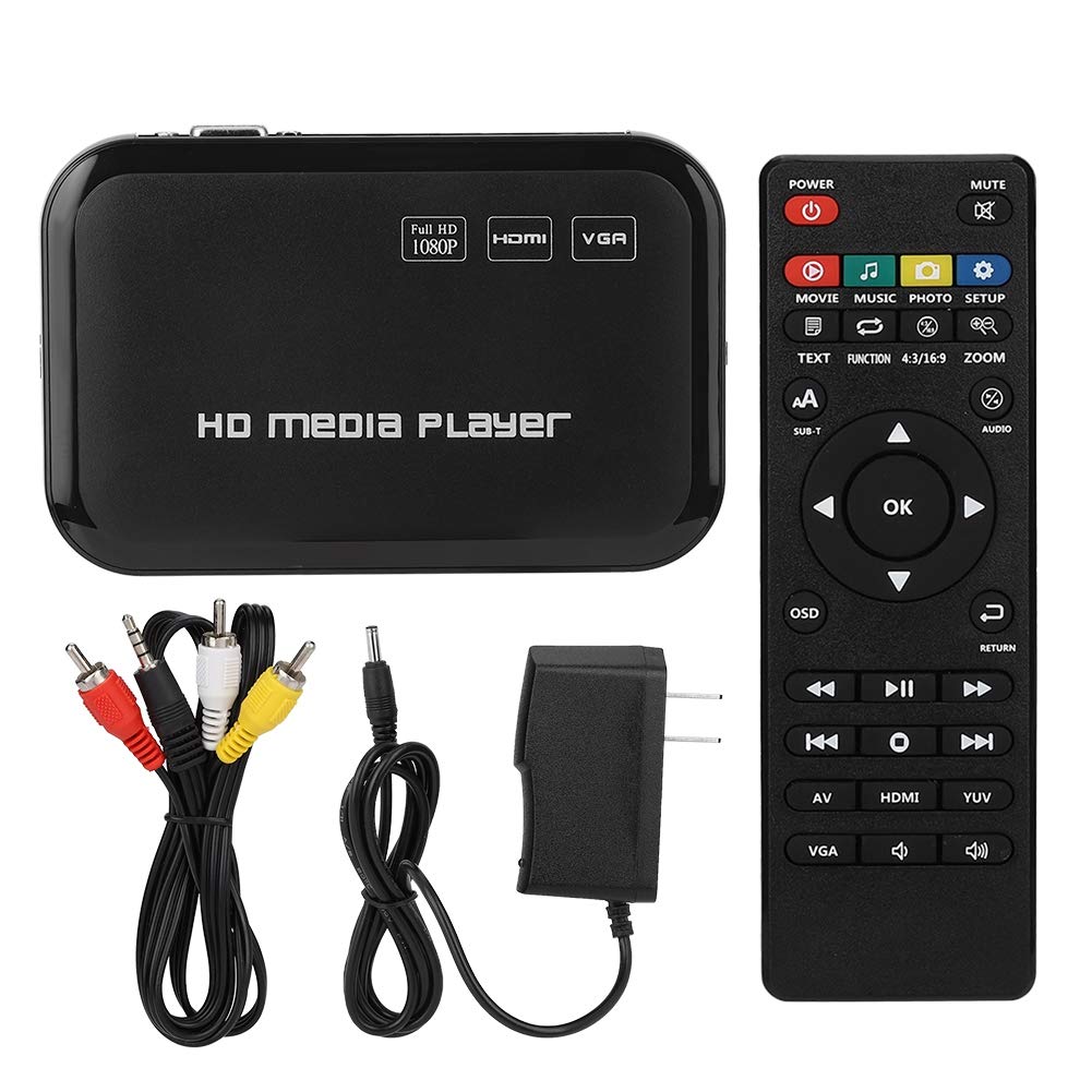 Eboxer HDMI Reproductor Multimedia, Mini 1080p VGA AV Video Media Player para-MKV/AVI Soporte U Disco/Tarjeta SD/Disco Duro Móvil(US Plug)