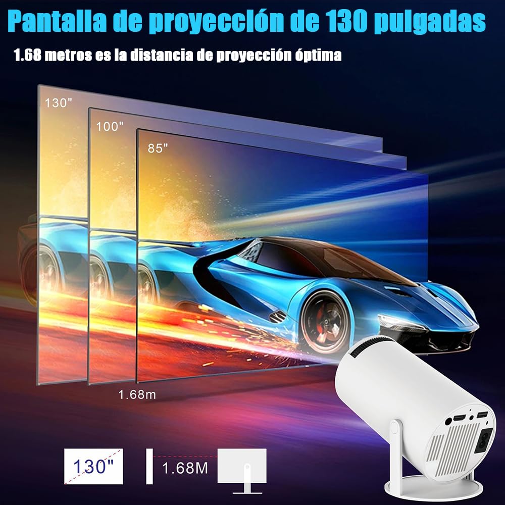 Proyector Portátil Inteligente 4K Auto Keystone Pantalla 130 Pulgadas WiFi 5G Bluetooth 5.0 Giro 180 Grados para iOS/Android PC Laptop PS5 TV NS PPT