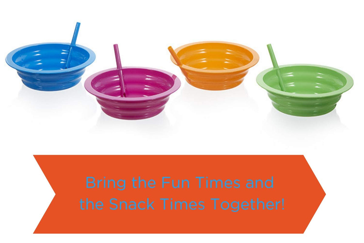 Arrow Sip-A-Bowl Set de 4 unidades, pajita integrada – 22 onzas reutilizables para evitar derrames líquidos: leche de cereales, helado – hace que el desayuno/aperitivo sea fácil, apto para lavaplatos, azul, rosa, verde y naranja