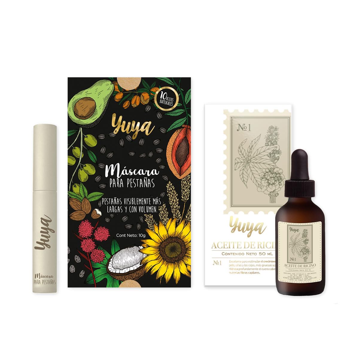 Republic Cosmetics Yuya Aceite de Ricino + Máscara de 10 aceites |Cejas y pestañas más largas, hidratación y cuidado en un solo kit. ¡Dale a tus ojos una mirada poderosa!
