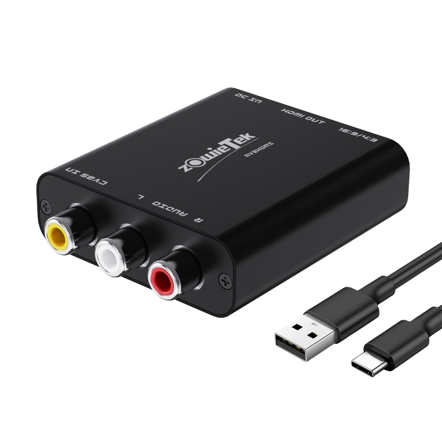 Convertidor AV/RCA/CVBS a HDMI, sin latencia para Juegos, Plug & Play, Aluminio Duradero, Switch 4:3/16:9, alimentación Tipo C, Compatible con Wii, N64, PS, SNES, DVD, VHS, VCR y PC.