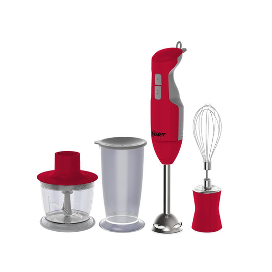 Batidora de inmersión Oster® con velocidad variable con batidores y picatodo, en rojo