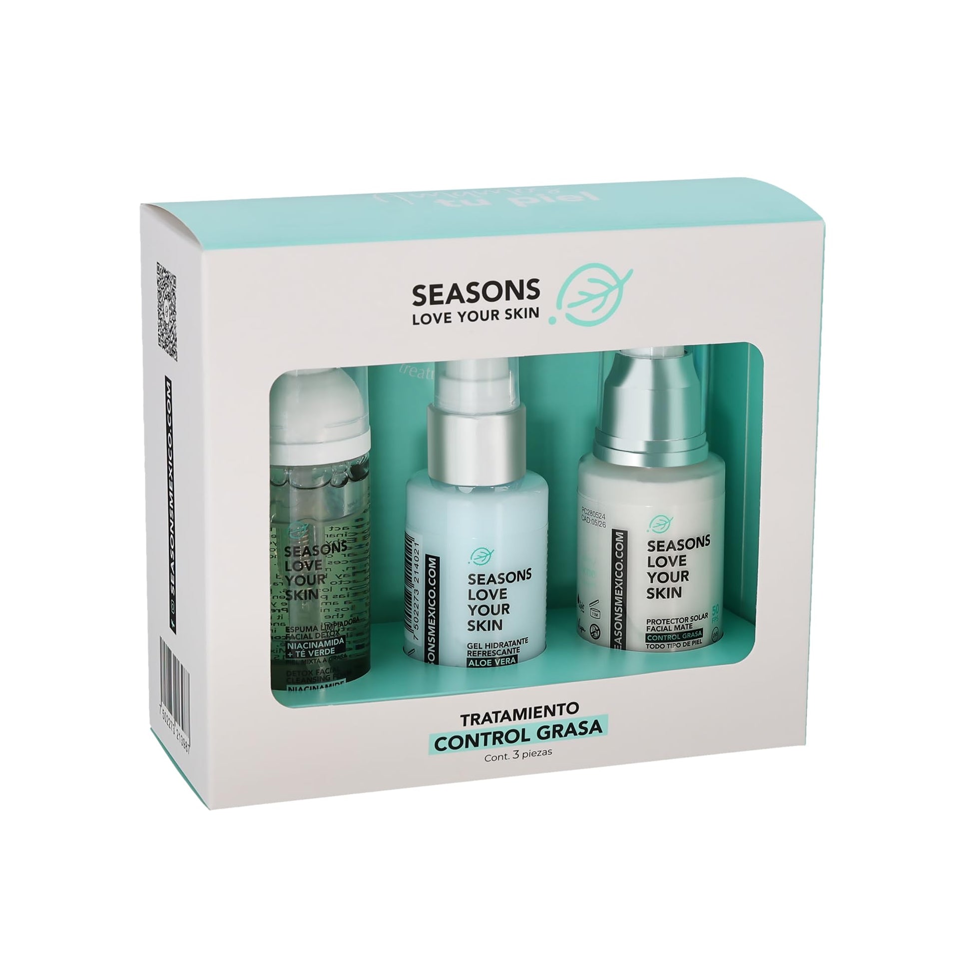Kit Rutina Facial Skincare Control Grasa Tratamiento Antiacné | Espuma limpiadora Facial + Hidratante Aloe Vera + Bloqueador Niacinamida