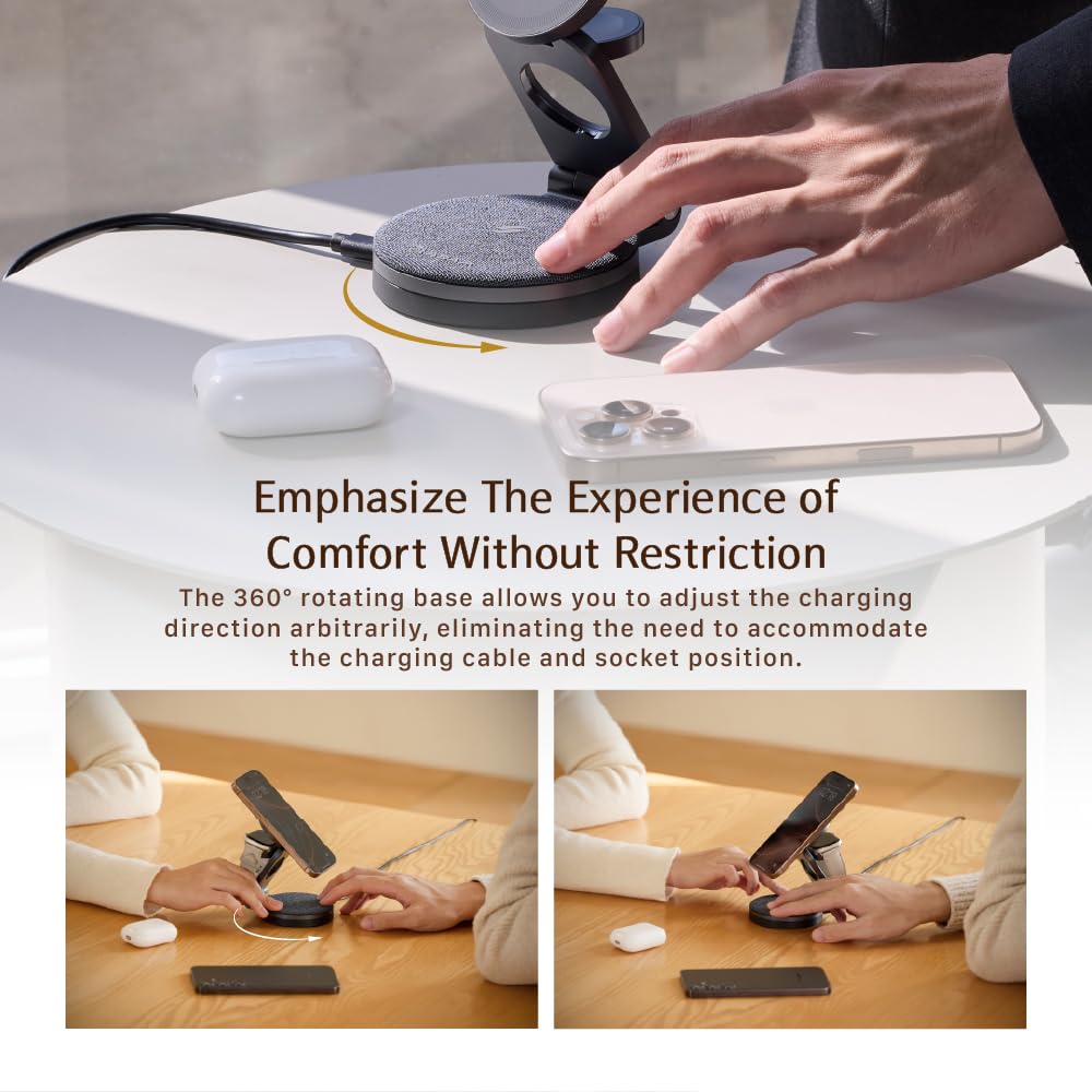 Cargador Inalámbrico Magnético ADAM Elements Mag 360 Qi2 Blanco Plegable para iPhone Series y Apple Watch