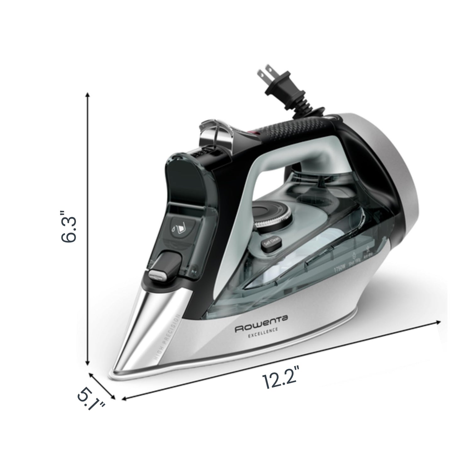 Rowenta Plancha de Vapor Excellence con cable retráctil para practicidad y libertad de movimiento, con panel digital, poderoso vapor de hasta 180 g/min, modelo Eucalyptus DW5432U1