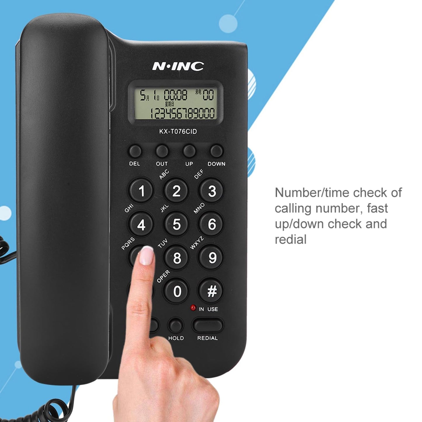 Ciglow Teléfono, FSK/DTMF Dual, Teléfono Lindline de Escritorio con Pantalla de Identificación de Llamadas para la Oficina en el Hogar Fácil de Instalar(Negro)