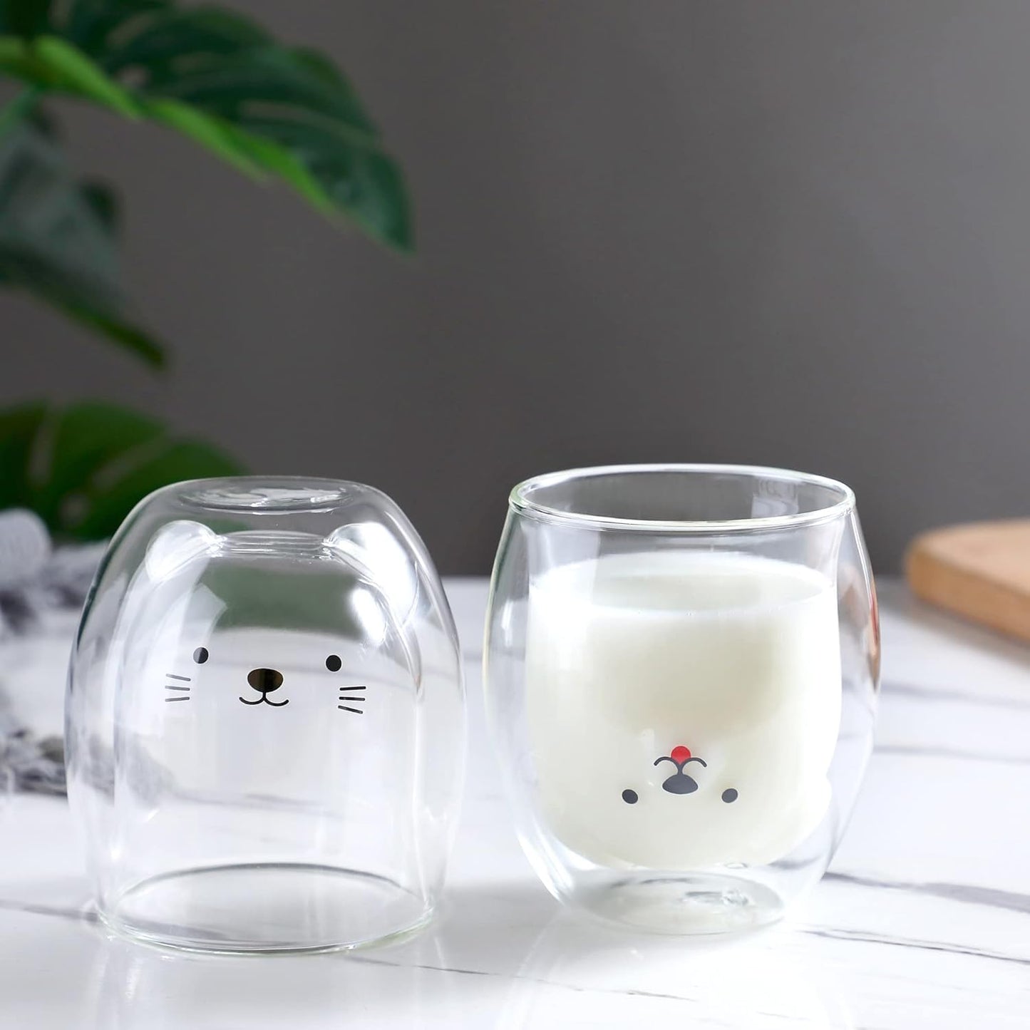 Binoster Taza Linda Taza de café Taza de té Vasos Vasos con Aislamiento de Doble Pared Taza de café Taza de Leche, Oficina y cumpleaños Personal (Gato)