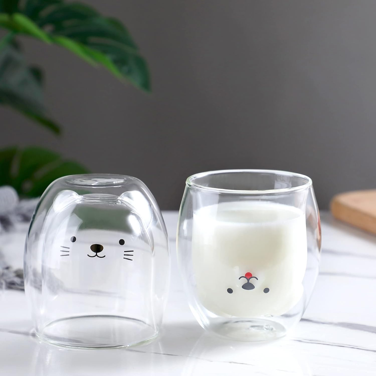 Binoster Taza Linda Taza de café Taza de té Vasos Vasos con Aislamiento de Doble Pared Taza de café Taza de Leche, Oficina y cumpleaños Personal (Gato)