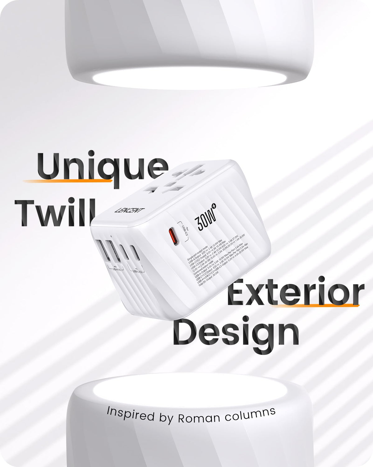 Adaptador Universal de Viaje LENCENT Blanco Cargador Rápido Internacional