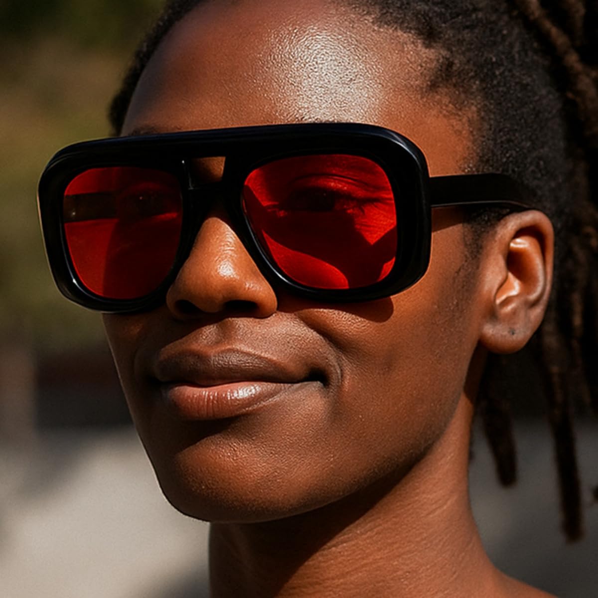 ISIUINN Gafas de sol de aviador cuadradas de moda para hombre y mujer, montura plana estilo años 70, gafas de sol cuadradas extragrandes de estilo vintage (rojo).