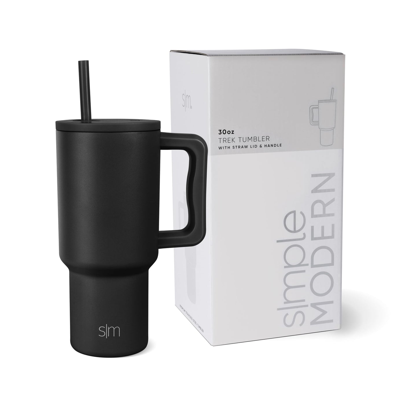 Vaso Térmico Simple Modern Midnight Black con Asa y Pajita