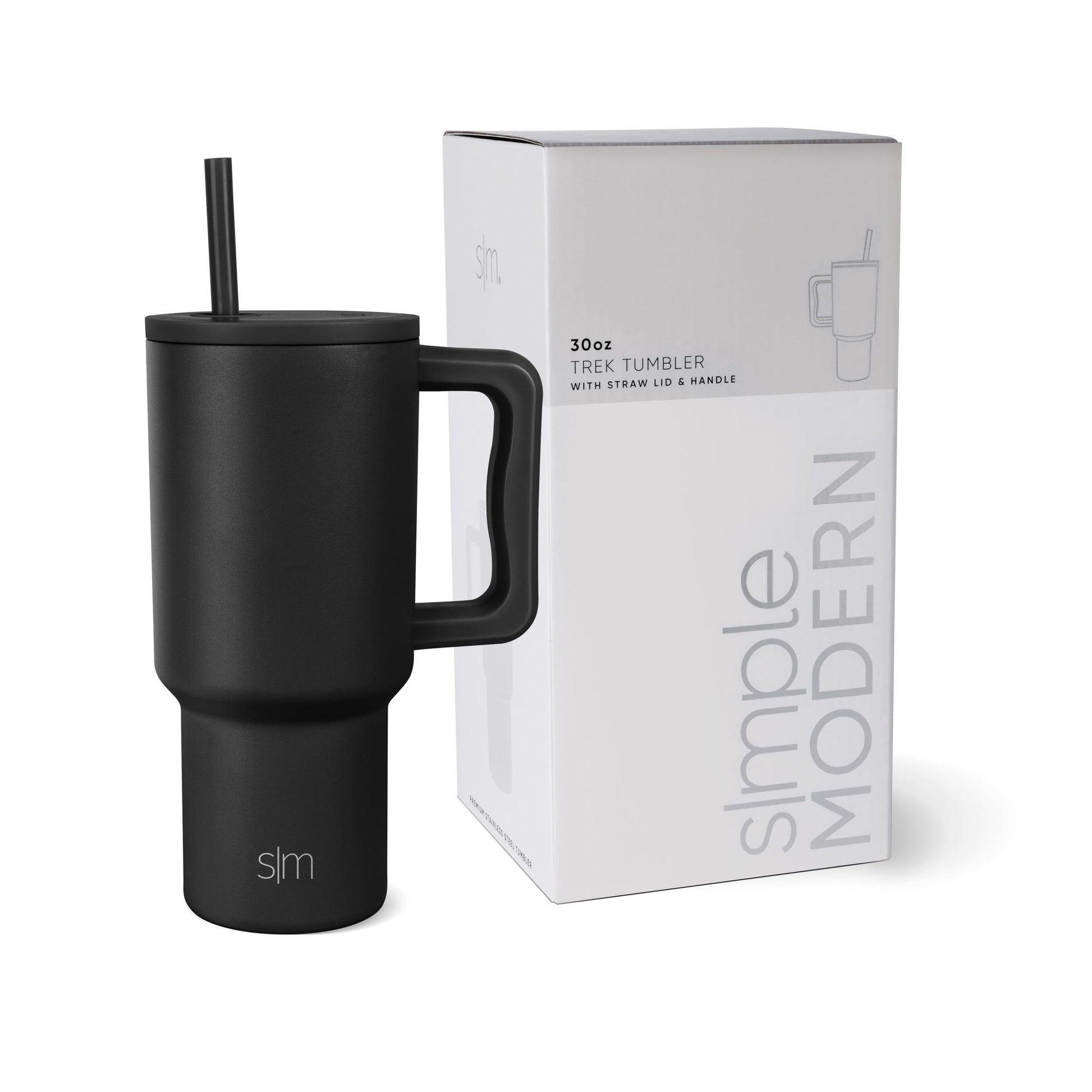 Vaso Térmico Simple Modern Midnight Black con Asa y Pajita