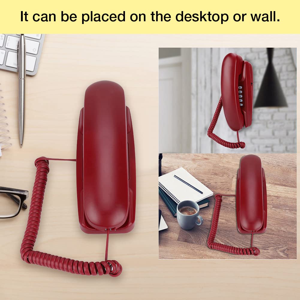 Wendry Teléfono de Pared, Teléfono Hotel con Cable, Fijo Sobremesa, Residencial para la Familia del Hotel, Diseño Clásico, Color Rojo