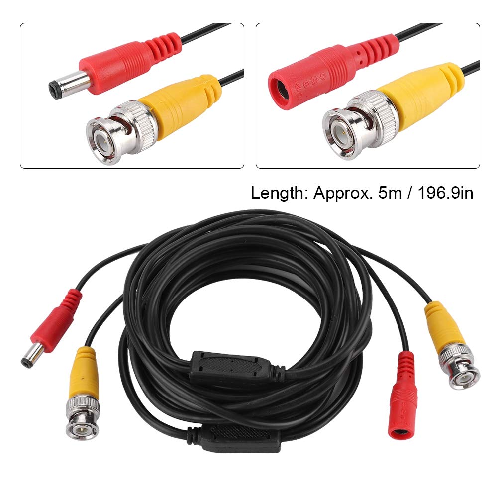 Cable de extensión CCTV, Cable Coaxial de Video, de seguridad de vigilancia, Conectores para uso comercial residencial BNC + 2.1mm DC(5M)