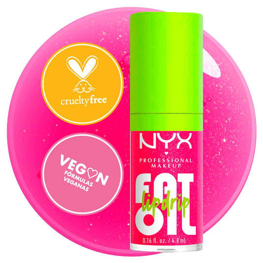 NYX Professional Makeup, Fat Oil Lip Drip Gloss, 4.8ml. Tono: Supermodel. Brillo labial hidratante con efecto jugoso hasta por 12 horas. Infusionado con aceite de aguacate, mora y frambuesa para una sensación no pegajosa. Fórmula vegana.