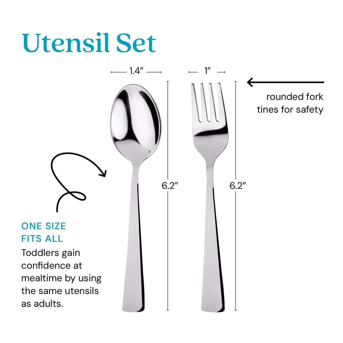 Ahimsa Juego de utensilios de acero inoxidable para niños, clásico