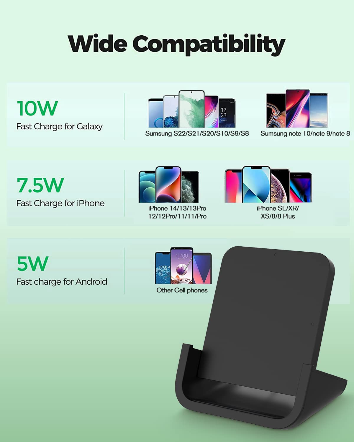 YUWISS - Cargador inalámbrico con Soporte de Carga inalámbrico Certificado Qi 10/7.5/5W Compatible con iPhone 12/12 Pro 11/11Pro/11Pro MAX/XR/XS Max/XS/X/8/8Plus Galaxy S10/S9/S9+/S8/S8+, Note 10/9/8