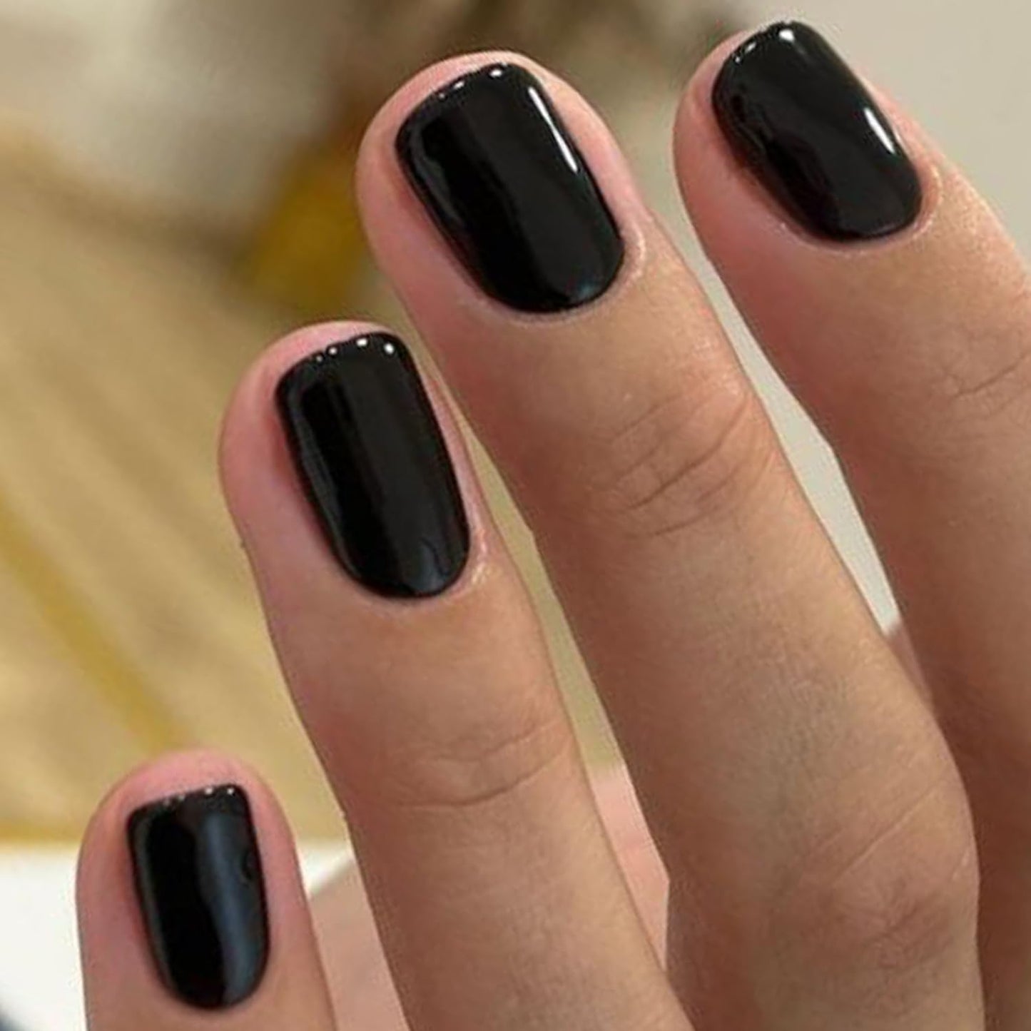 GLAMERMAID Extra Short Press On Uñas - Pure Negro Uñas Falsas Corto Squoval, Natural Redondo Pegamento Cuadrado En Uñas Gel Brillante, Kits de Uñas Postizas Oscuras Acrílicas para Mujeres, Uñas Postiz