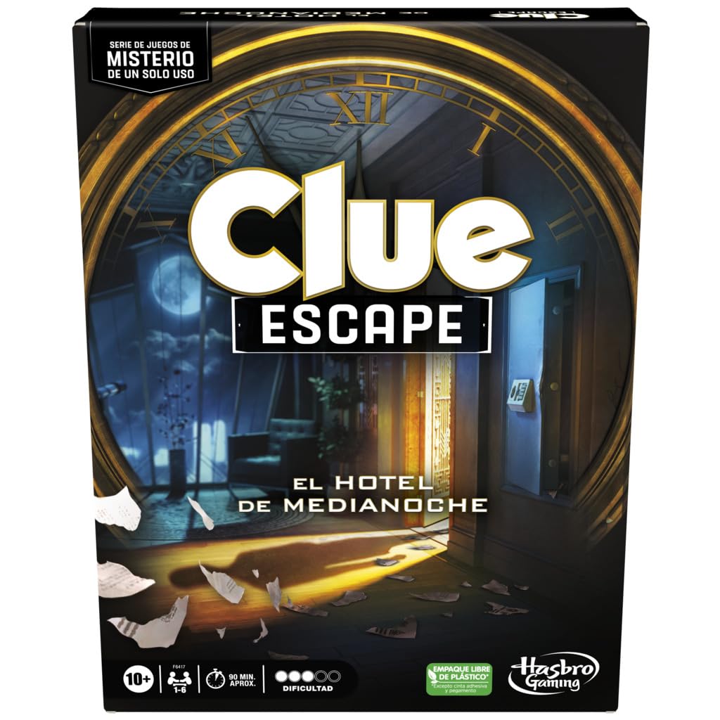 Hasbro Gaming Clue Escape: El Hotel de Medianoche - Juego de Mesa Estilo Escape de la habitación de un Solo Uso para 1 a 6 Jugadores