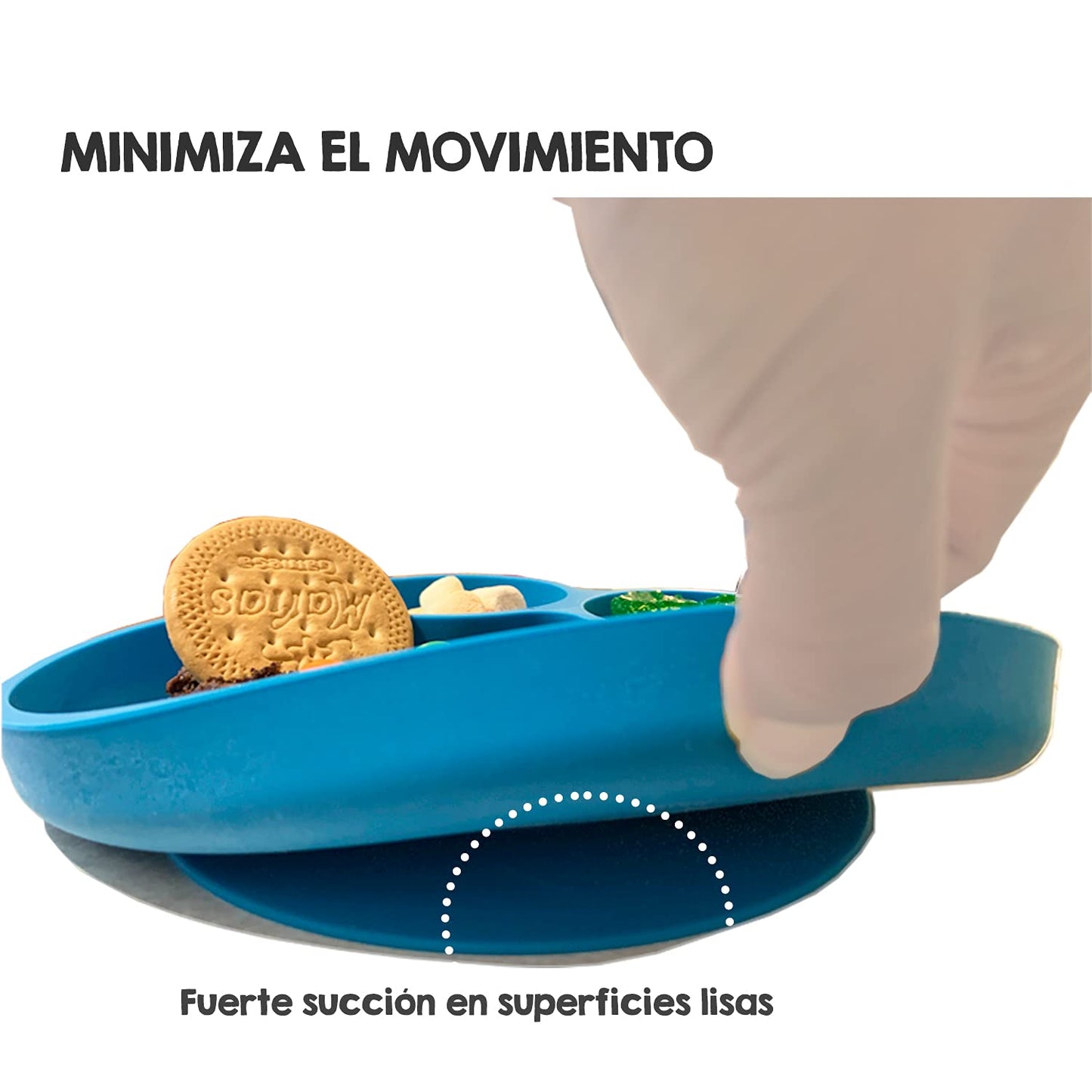 BBERIZOS Plato Antideslizante de Silicon, Cuchara Suave Encías para Bebé, Set Alimentación Complementaria de Silicona, Platos para Bebé con Divisiones, Vajilla para Niños Grado Alimenticio, Charola Silicon Alimentos Sólidos y BLW (Azul)