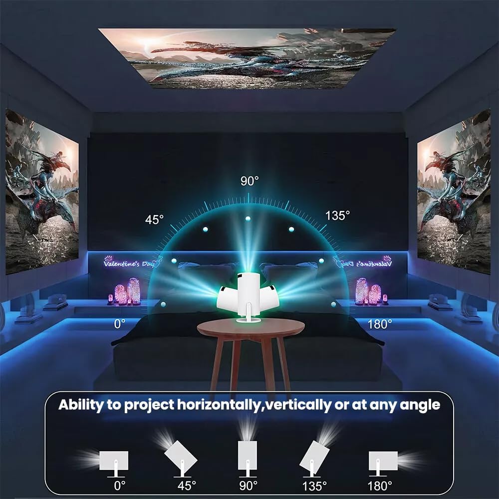 Mini Portable Projector 4K WiFi 6 BT 5.2 Upgraded Portable Projector Full HD Supported for Phone /PC /TV /HDMI /PS5 /Laptop Auto Keystone Home Theater 180° Rotation [Built-in App] White