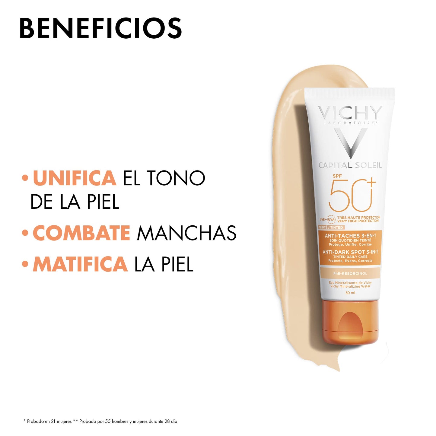 Protector Solar Facial Vichy Toque Seco FPS 50+ Anti-manchas con Color 50ml
