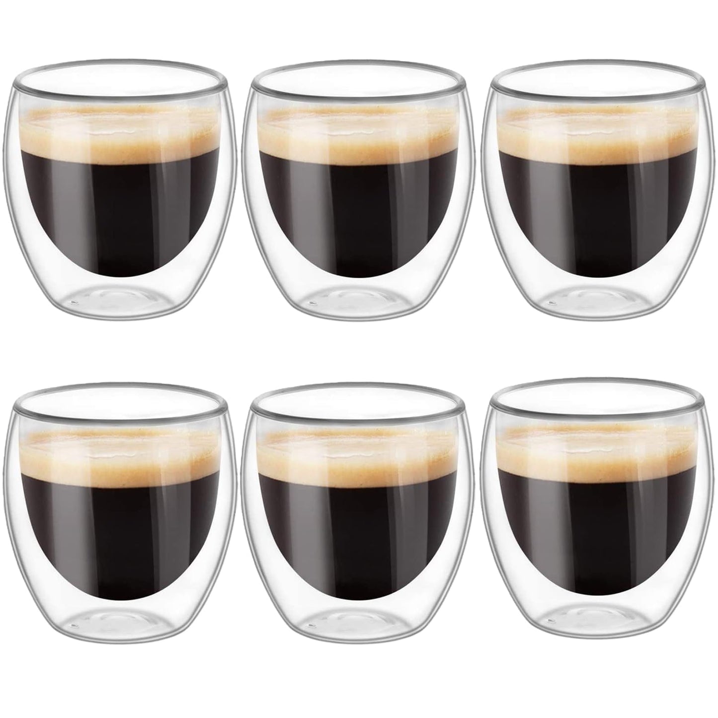 Set de Tazas de Café NACOOL Vidrio Transparente Doble Pared Borosilicato Premium