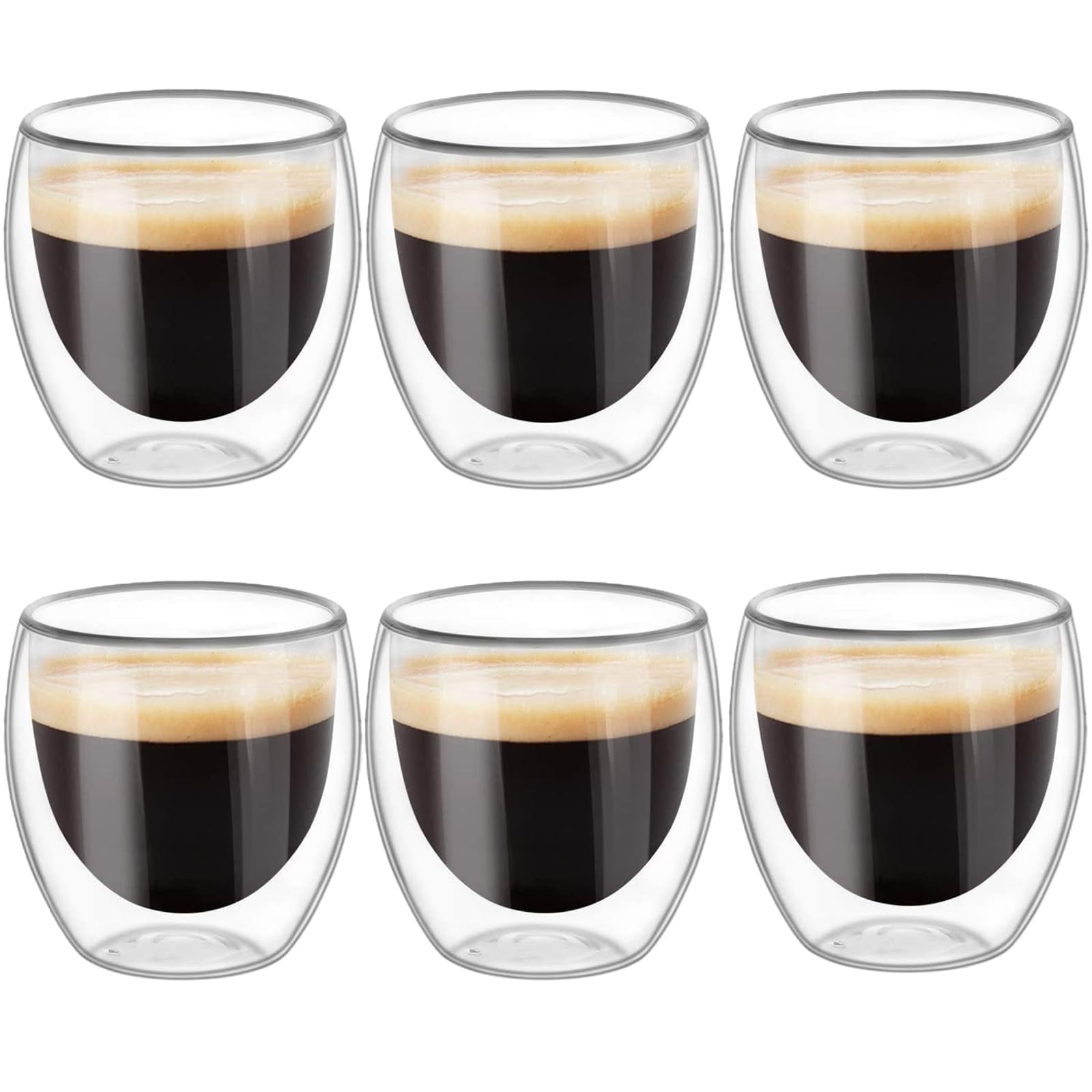 Set de Tazas de Café NACOOL Vidrio Transparente Doble Pared Borosilicato Premium