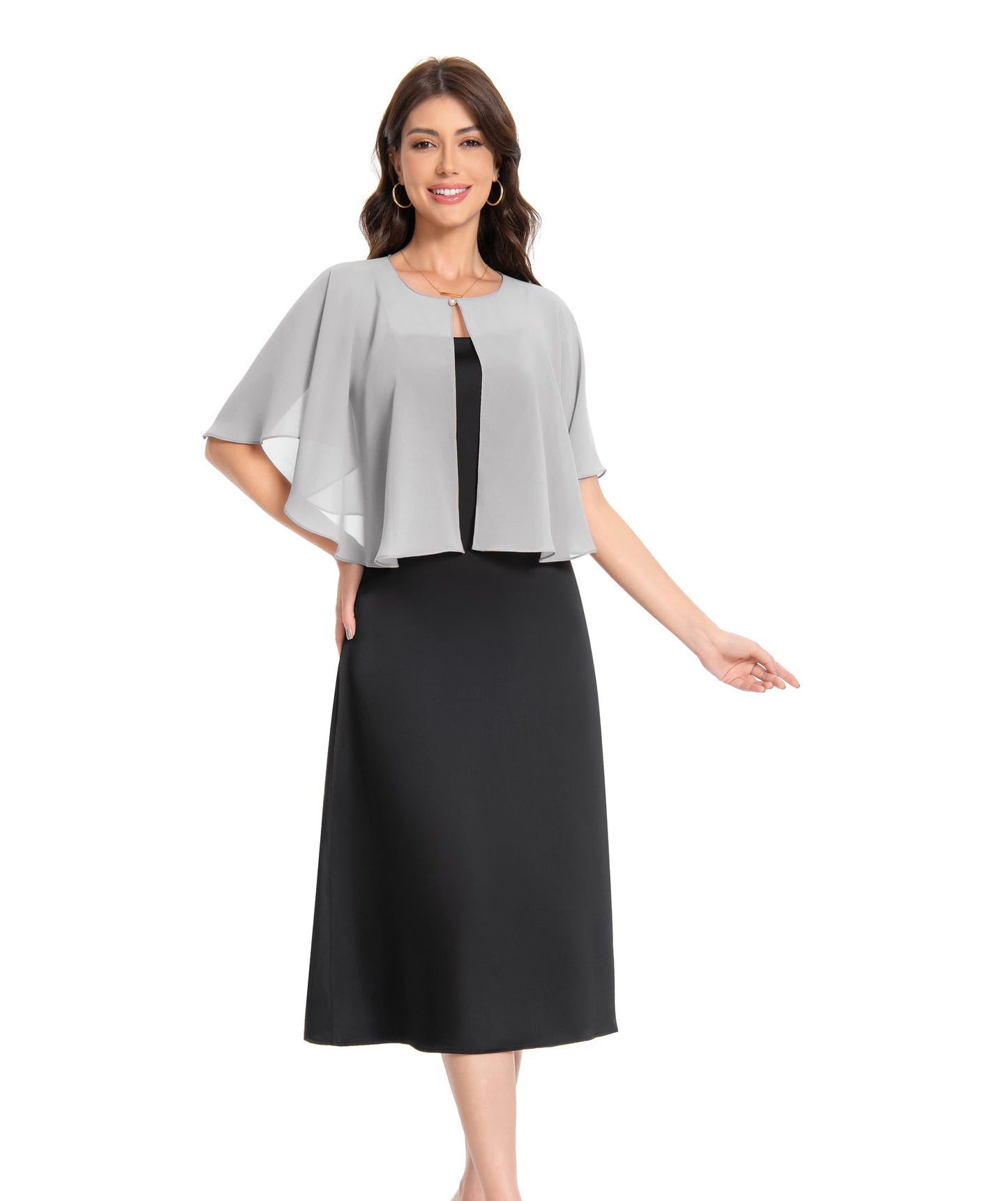 Baoqiya Capas cortas para mujer, capa de gasa, chales y estolas suaves, capas de boda, estilo años 20 (plateado).