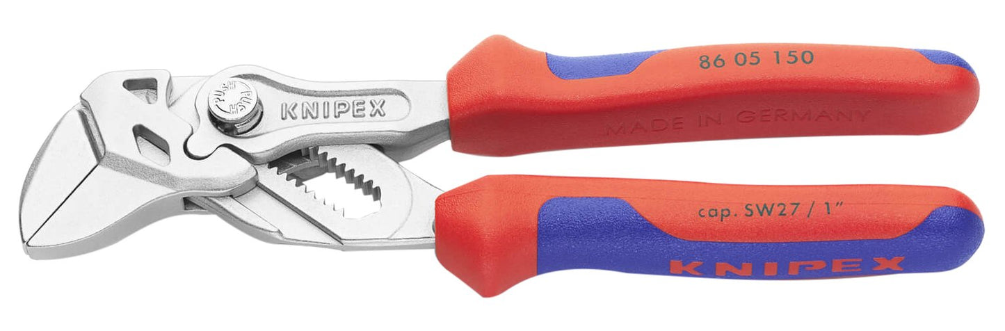 Knipex 86 05 150 SB Mini-Tenaza y Llave para Tuercas en Una Sola Herramienta Cromado con Fundas en Dos Componentes, 150 mm