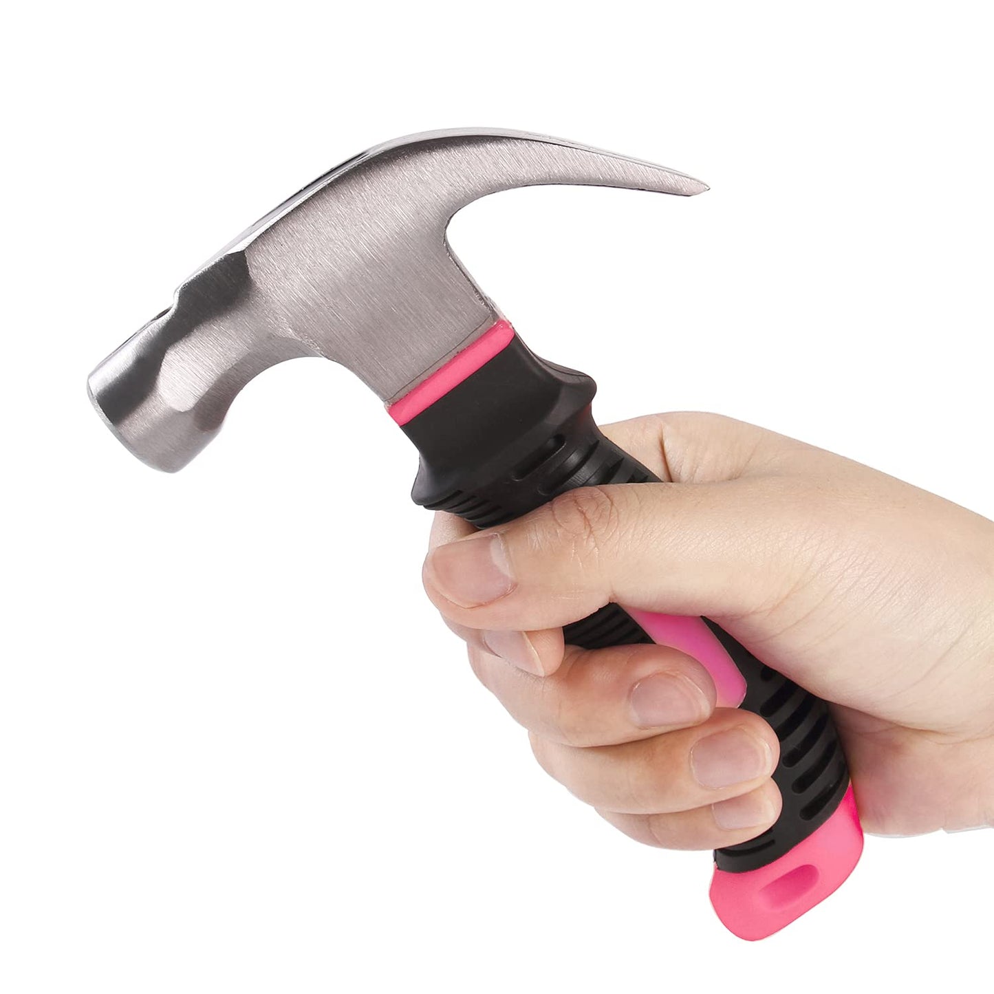 EFFICERE - Martillo rechoncho multiuso de 8 onzas, color rosa con iniciador de uñas magnético, rosa para niñas, mujeres y mujeres, ideal para proyectos domésticos generales, cochera, recámara universitario, oficina y más