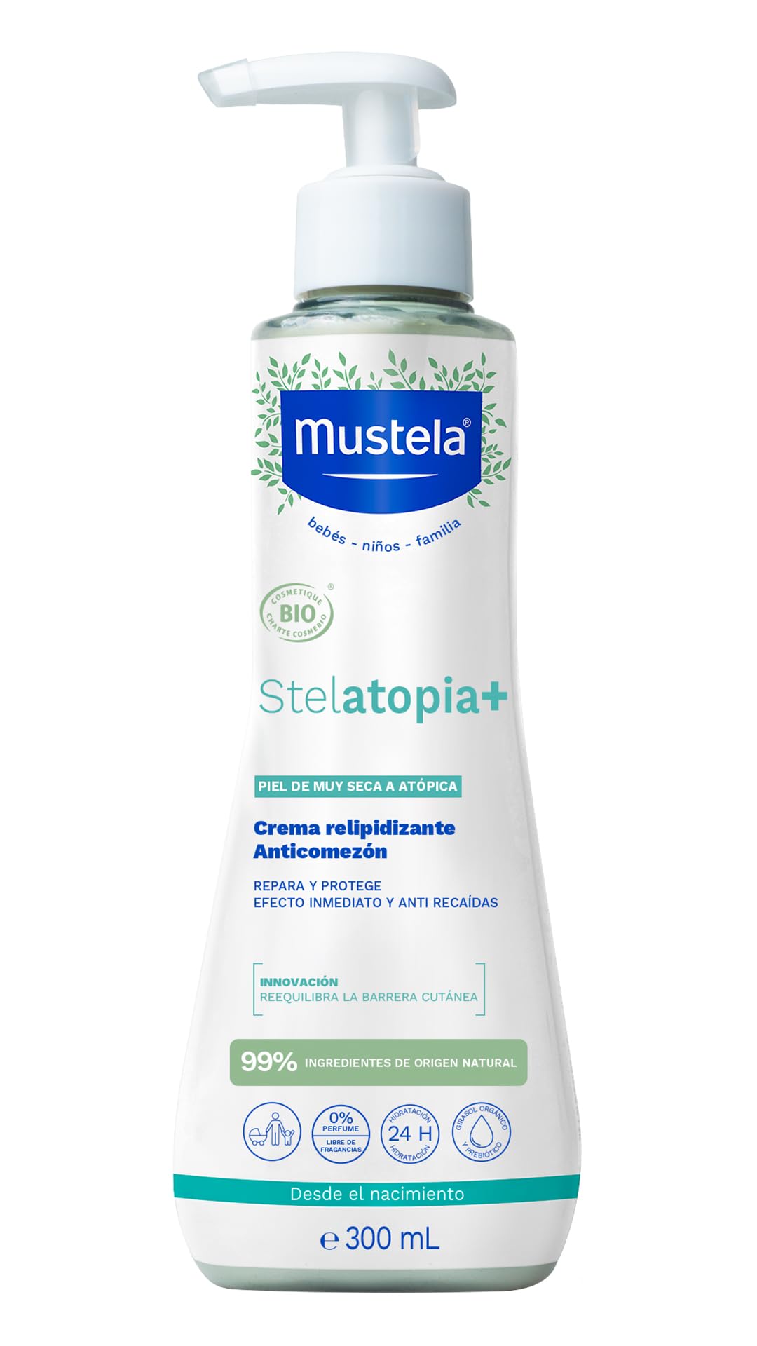 Mustela Stelatopia+ Crema Relipidizante Anticomezón para Piel Atópica, disminuye el enrojecimiento. Con 99% ingredientes de origen natural, 300ml