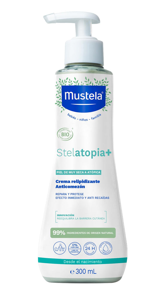 Mustela Stelatopia+ Crema Relipidizante Anticomezón para Piel Atópica, disminuye el enrojecimiento. Con 99% ingredientes de origen natural, 300ml