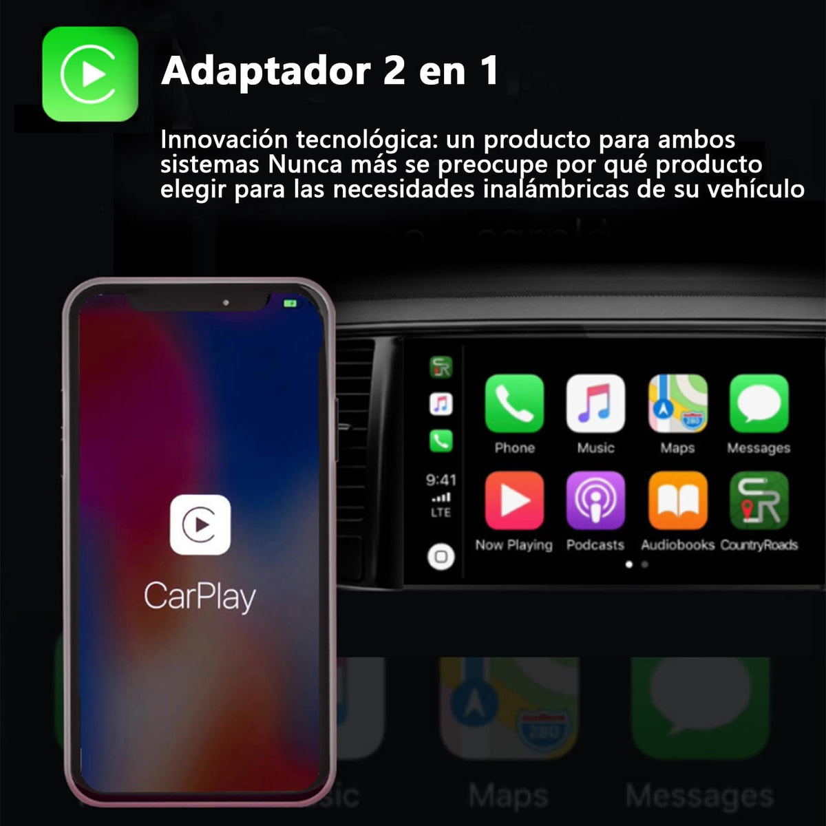 Adaptador CarPlay VDDGRER Inalámbrico Convertidor 2 en 1 para Auto Compatible con iPhone iOS 10+ y Autos 2017+