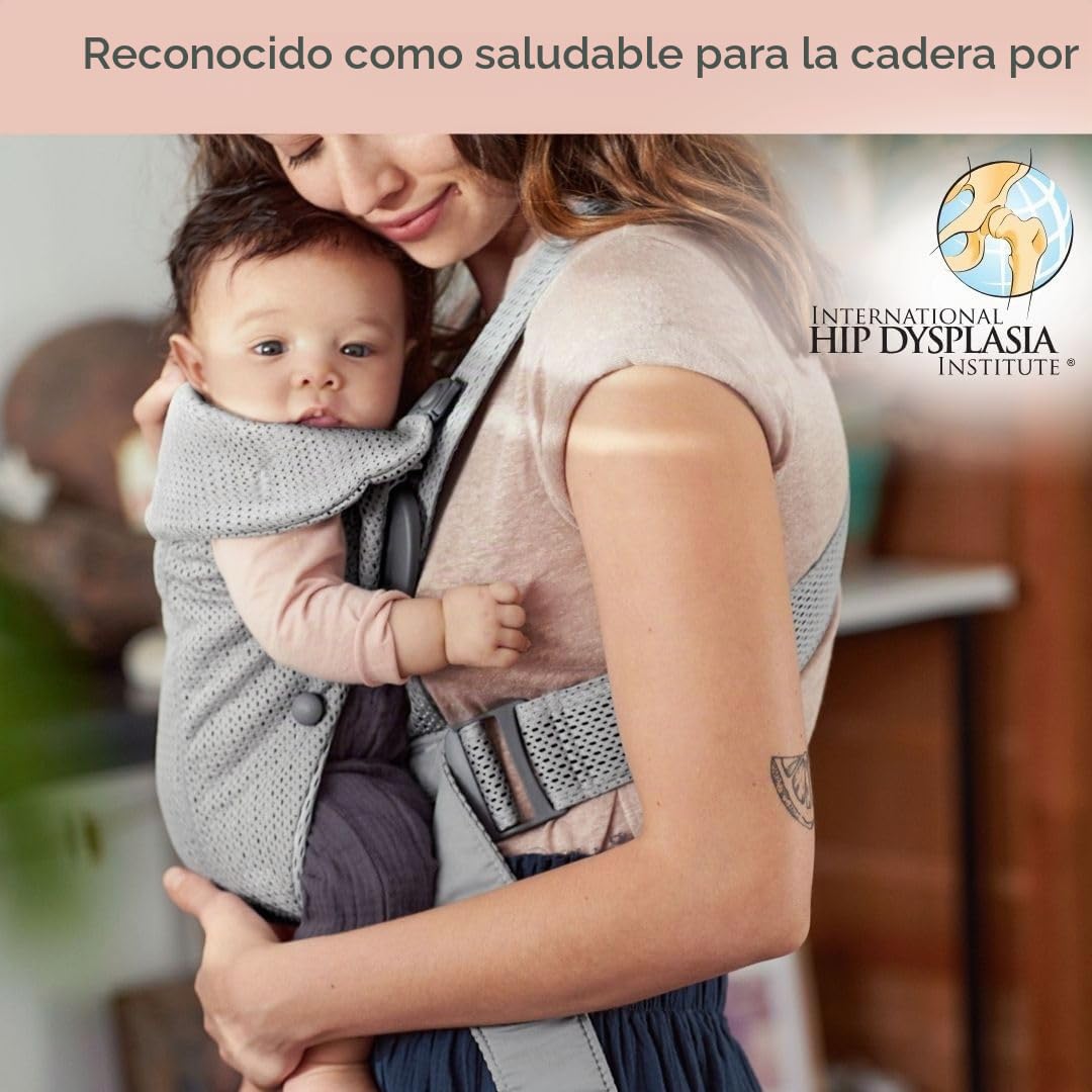 BabyBjörn Canguro Portabebé Mini, Gray, 3D Mesh | Para recién nacidos, de 0 a 12 meses (3.2–11 kg), ergonómico y fácil de usar