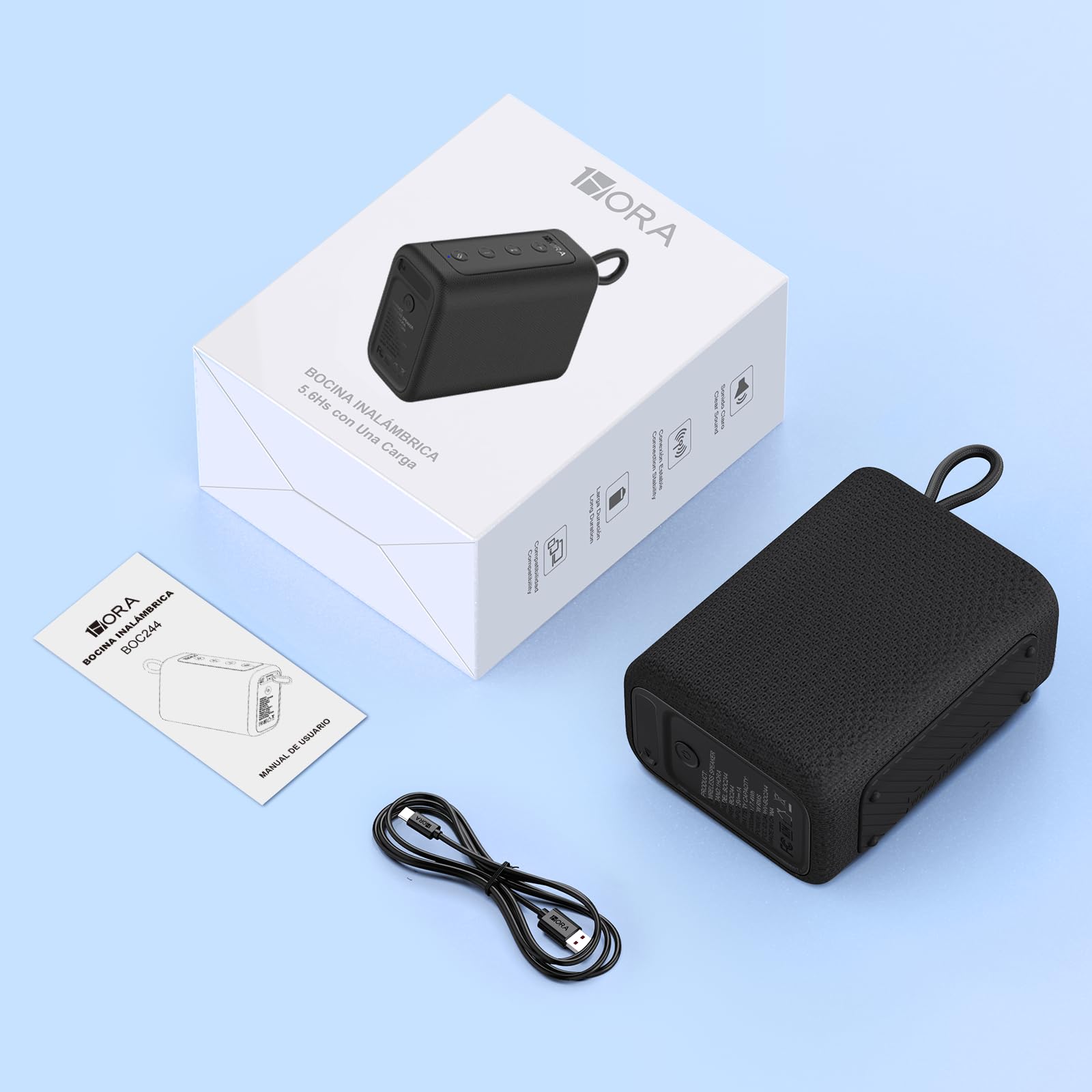 Bocina Bluetooth 7W 1 Hora Negro Sonido Estéreo TWS Ultraligera para Exteriores y Viajes