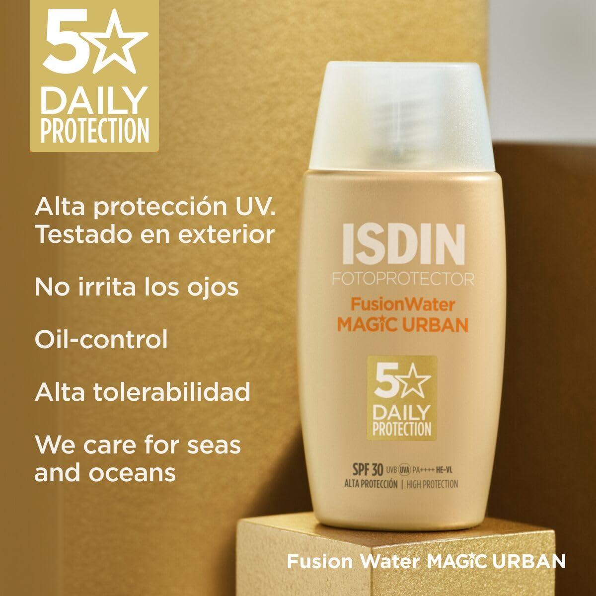 ISDIN Fusion Water Urban SPF 30, Protector Solar Facial, Textura ulltraligera de uso diario para entornos urbanos, 50ml