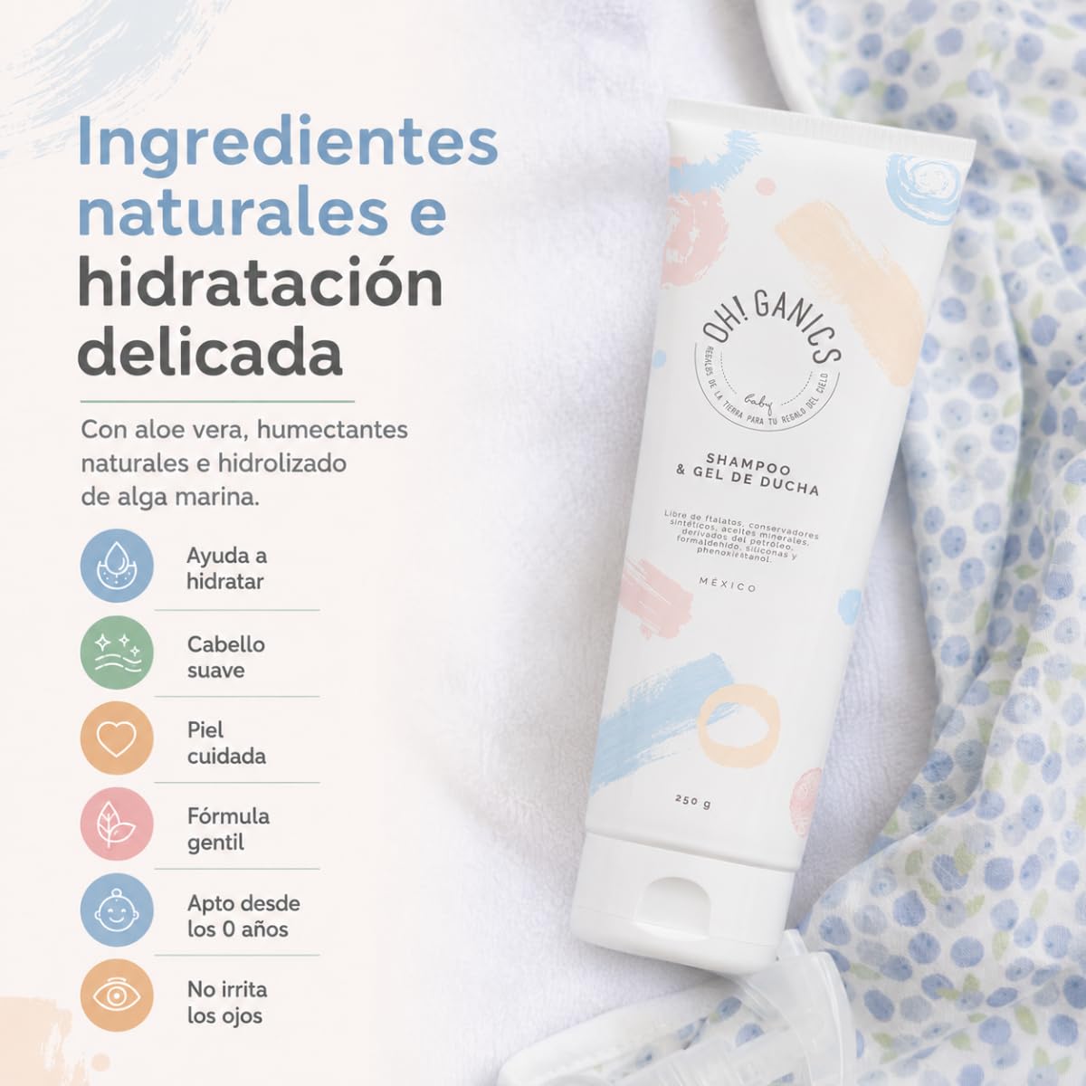 OH! GANICS Shampoo y Gel de Ducha para Bebé, 250 ml