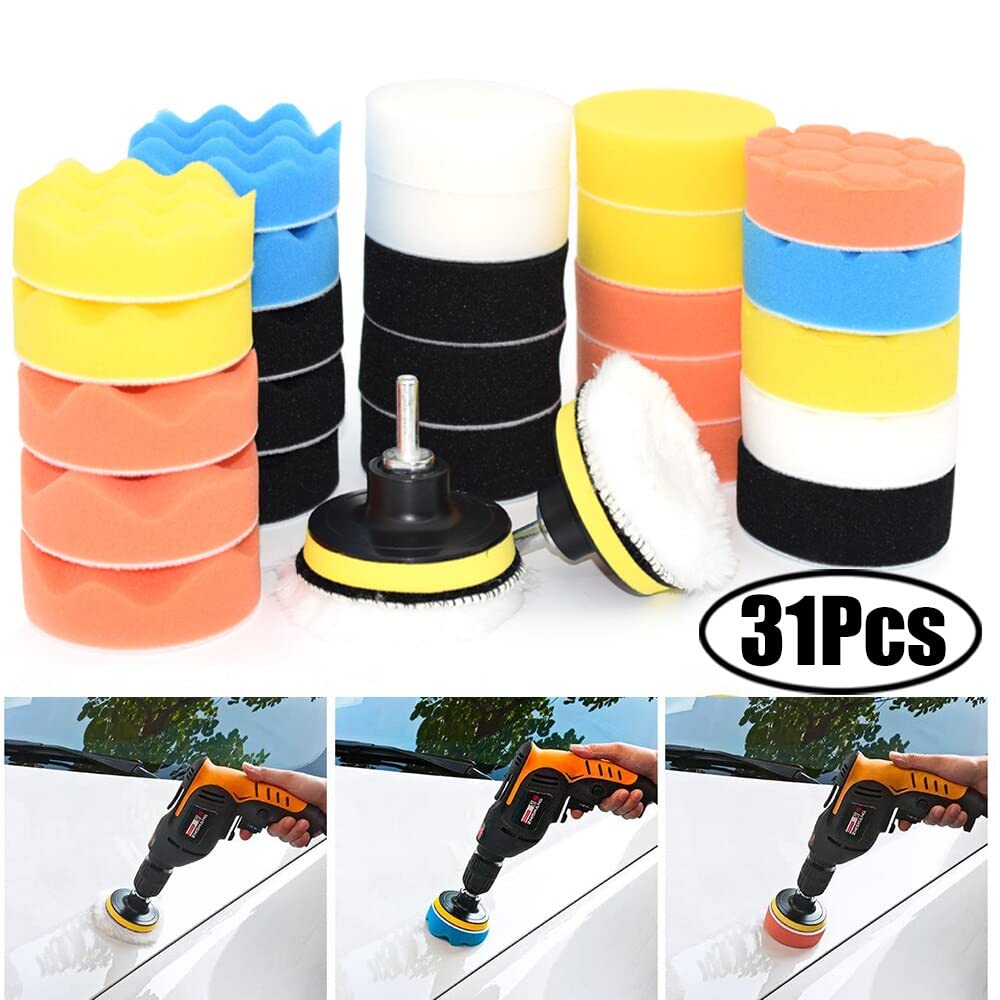 Juego de Almohadillas Pulidoras Kit Esponja Lana Espuma Automóvil Camioneta Universal 31 Piezas