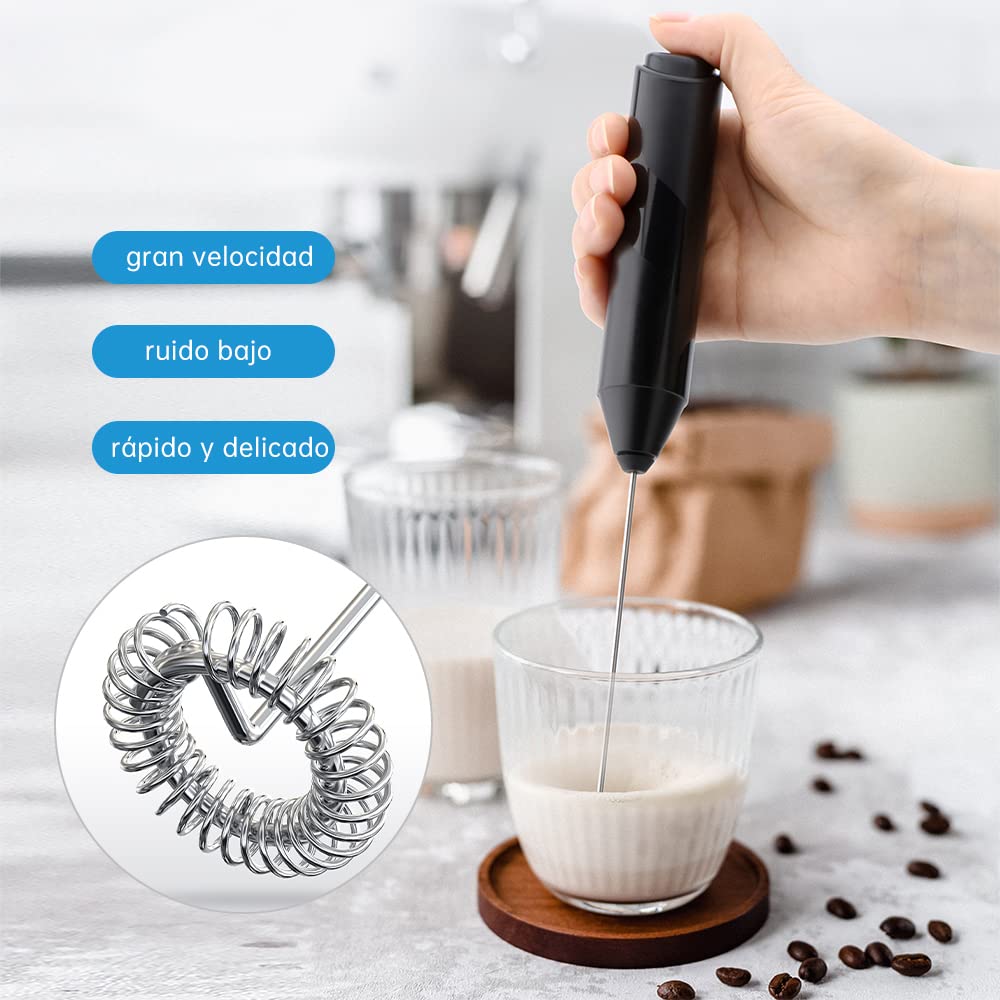 Espumador de Leche Eléctrico Acero Inoxidable Portátil para Lattes, Capuchino y Matcha