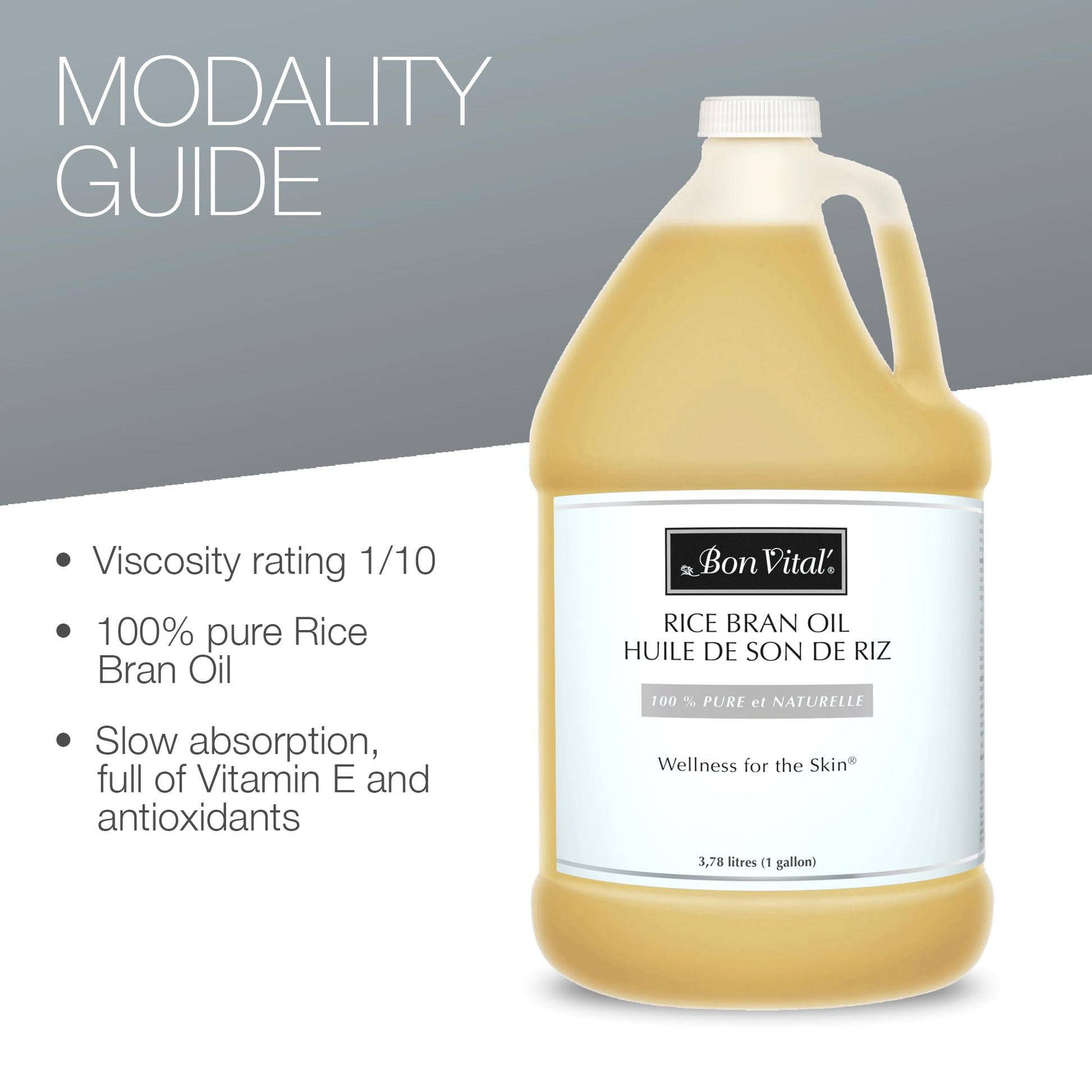 Bon Vital' Aceite de salvado de arroz, 100% puro y prensado en frío para difusores, aceite de masaje profesional, el mejor secreto de belleza para una piel suave y lisa, hidratante, botella de 1 galón