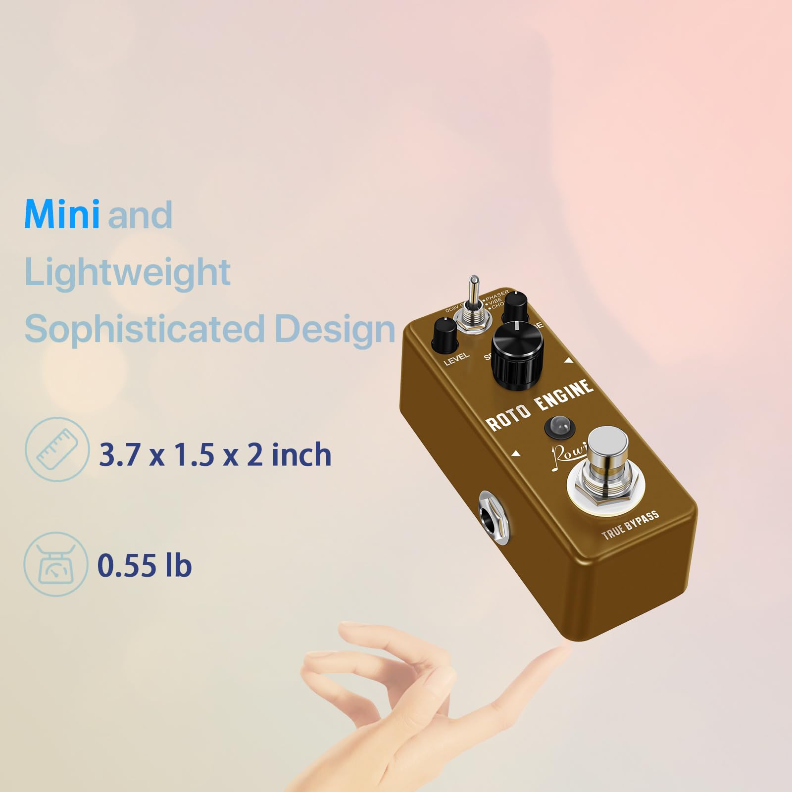 Rowin ROTO ENGINE - Pedal de efectos de simulador de altavoz rotativo Mini pedal de efectos de guitarra digital Phaser/Vibe/Chorus 3 modelos con almacenamiento de pedal de sonido Timbre True Bypass