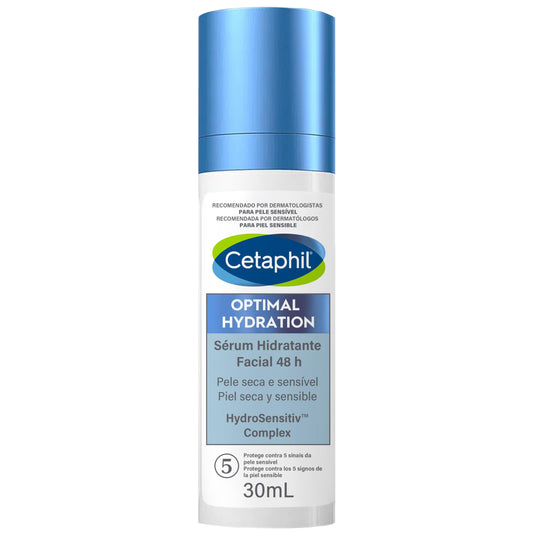 Cetaphil Optimal Hydration Serum Facial, Hidrata Su Ácido Hialurónico Refina y Suaviza el Rostro Recomendada por Dermatólogos para Piel Sensible - 1 pieza de 30 ml