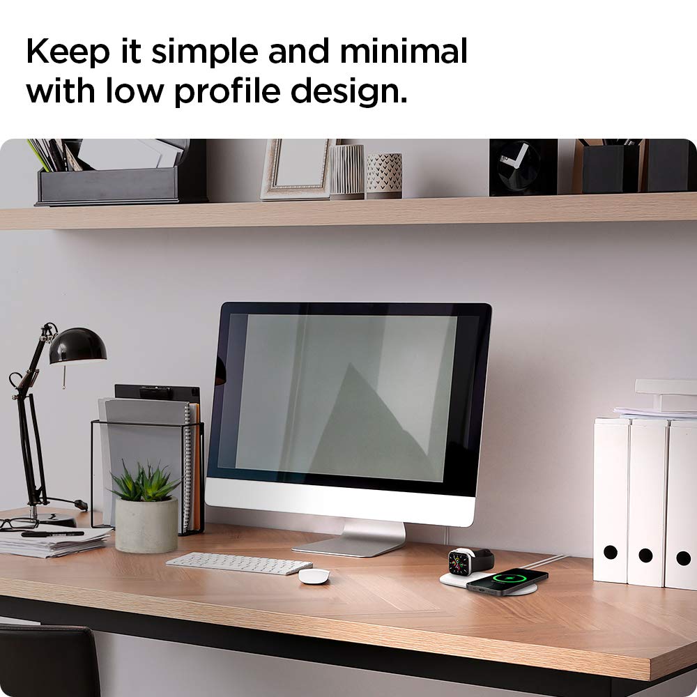 Soporte de Cargador MagSafe Spigen mag Fit Duo Blanco para iPhone y Apple Watch