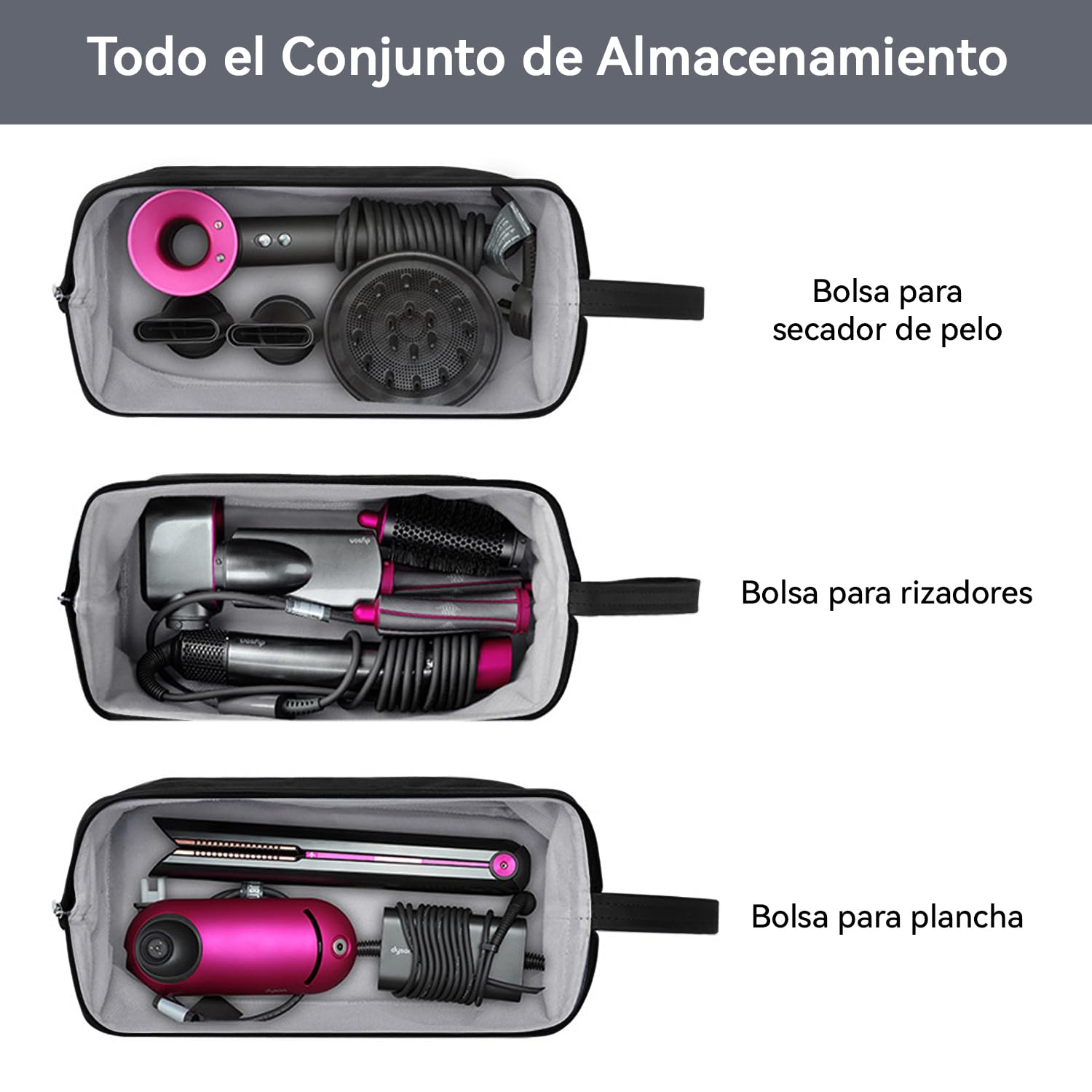 Funda De Viaje,Hair Tools Bolsa De Viaje,Compatible Con Dyson Airwrap/Shark Flexstyle,Adecuado Para Secadores De Pelo, Peines, Planchas De Pelo Y Bolsas De Cosméticos Multifuncionales. (Negro)