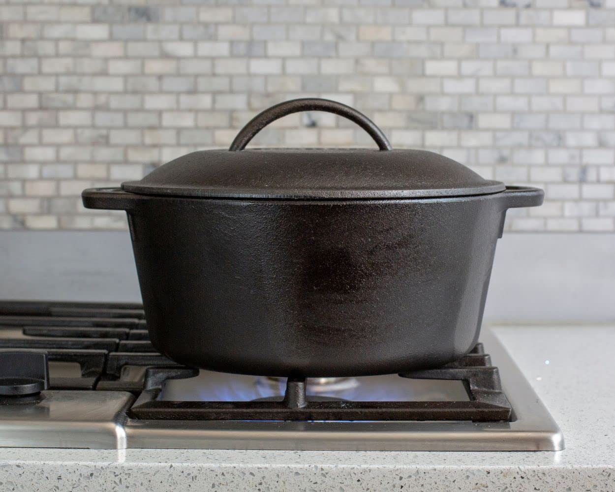 Lodge 5 Qt Vb123, Black, L8Dol3, Quart Cast Iron Dutch Oven. Pre-Seasoned Pot With Lid And Dual Loop Handle, Black