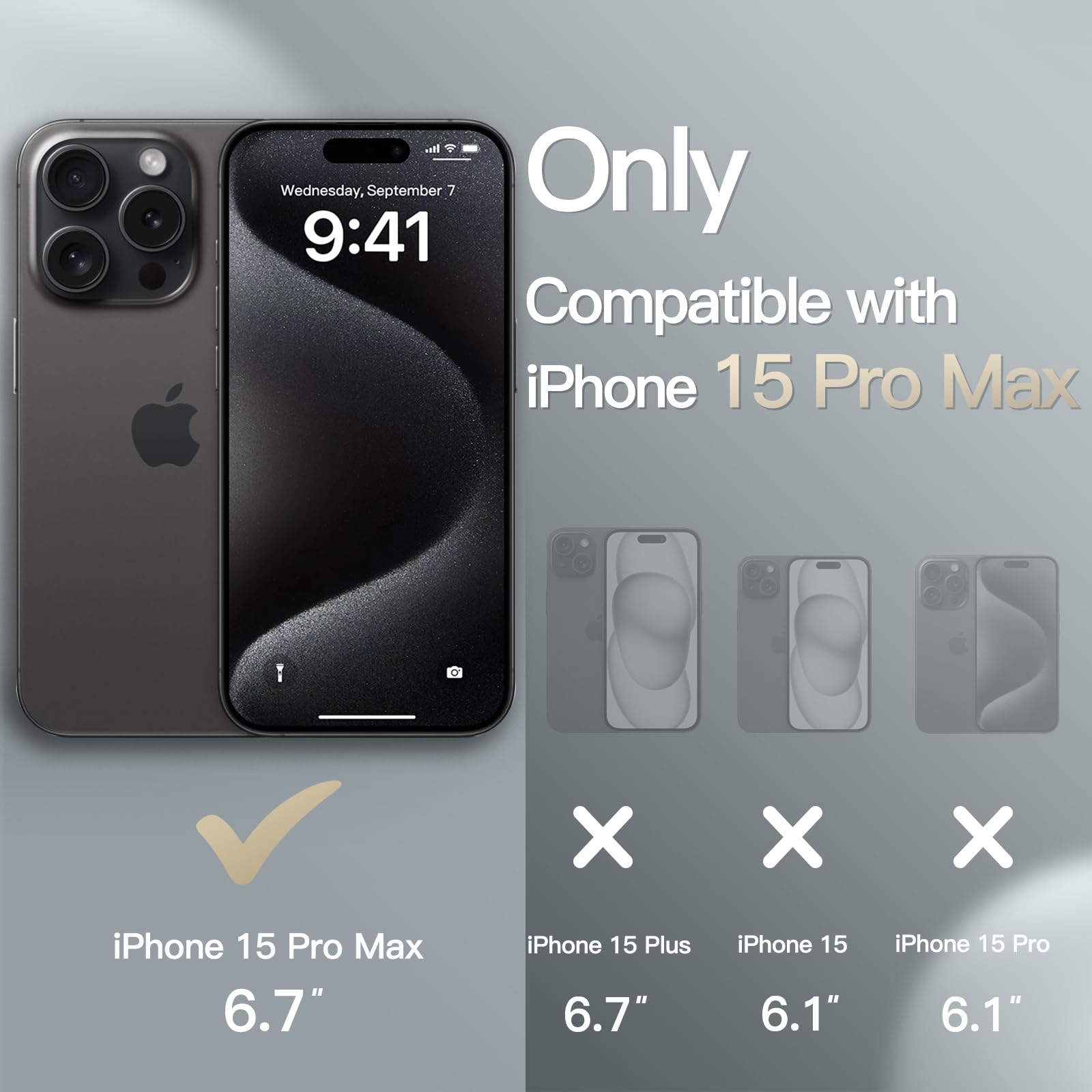 JETech Funda Billetera para iPhone 15 Pro MAX 6.7 Pulgadas, Carcasa Flip Magnética de Cuero PU Antigolpes con Tarjetero, Función de Soporte y Protección Completa Cámara (Titanio Negro)
