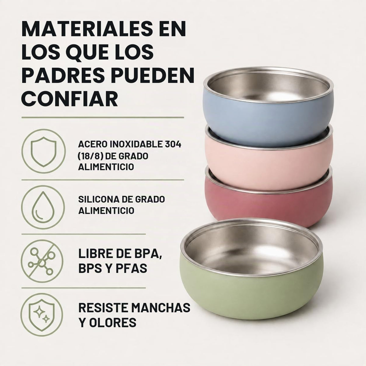 tazón de acero inoxidable no tóxico a prueba de monos, de 5 pulgadas, con carcasa de silicona antideslizante, multicolor, (juego de 4 tazones) irrompible, sin desorden para bebés, niños pequeños, sin